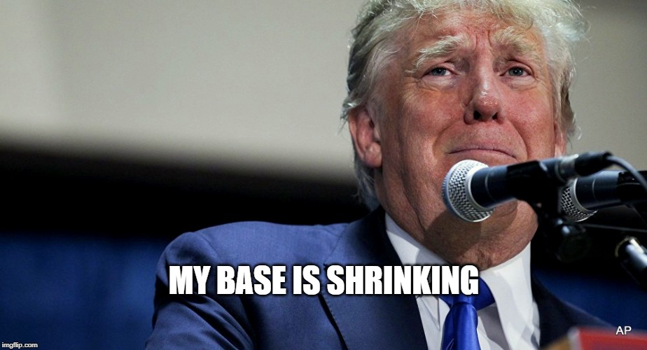 Sad Trump | MY BASE IS SHRINKING | image tagged in sad trump | made w/ Imgflip meme maker