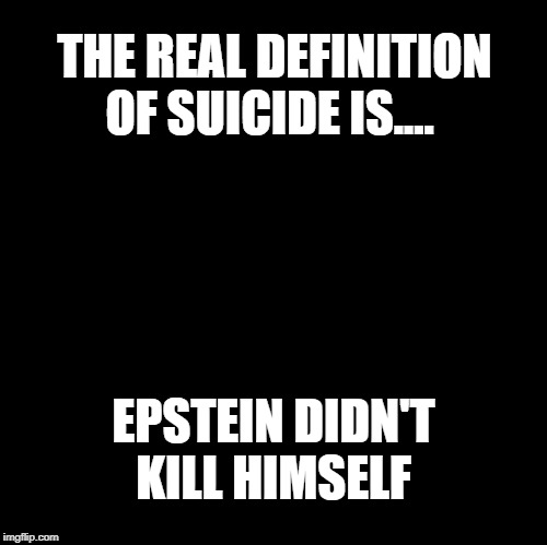 Epstein | THE REAL DEFINITION OF SUICIDE IS.... EPSTEIN DIDN'T KILL HIMSELF | image tagged in blank,epstein,clinton,suicide,mystery,funny memes | made w/ Imgflip meme maker