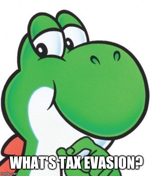 Thinking Yoshi | WHAT'S TAX EVASION? | image tagged in thinking yoshi | made w/ Imgflip meme maker