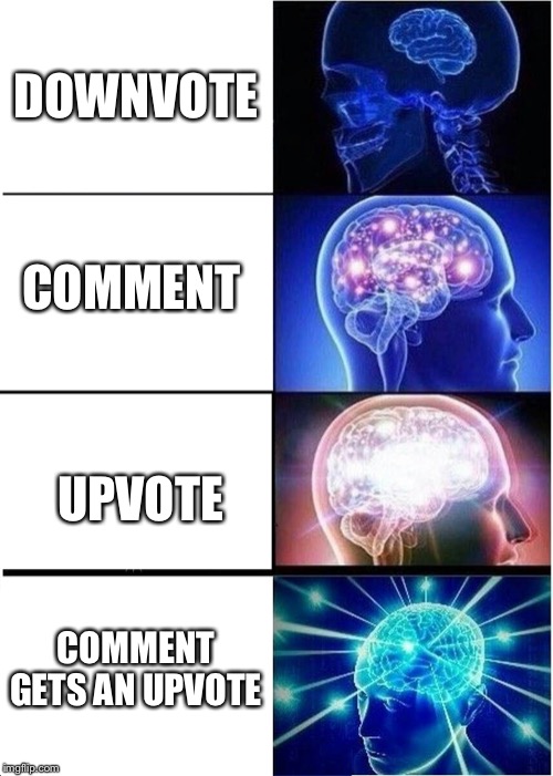Expanding Brain Meme | DOWNVOTE; COMMENT; UPVOTE; COMMENT GETS AN UPVOTE | image tagged in memes,expanding brain | made w/ Imgflip meme maker