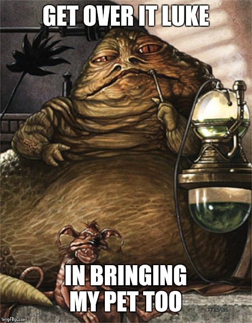 Star Wars Jabba the Hut | GET OVER IT LUKE IN BRINGING MY PET TOO | image tagged in star wars jabba the hut | made w/ Imgflip meme maker