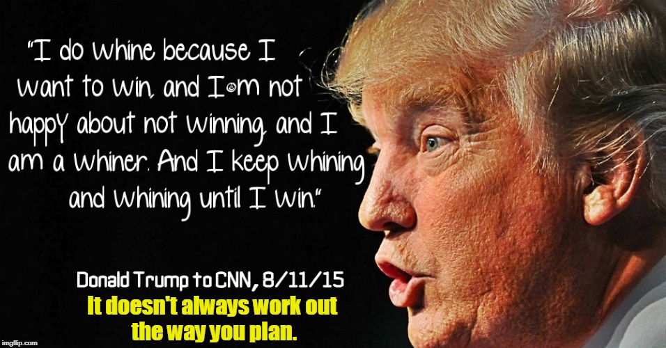 It doesn't always work out 
the way you plan. | image tagged in trump,whine,winning,loser | made w/ Imgflip meme maker