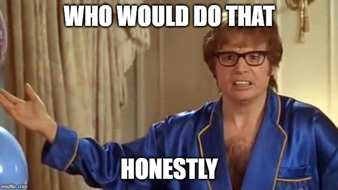 Austin Powers Honestly Meme | WHO WOULD DO THAT HONESTLY | image tagged in memes,austin powers honestly | made w/ Imgflip meme maker