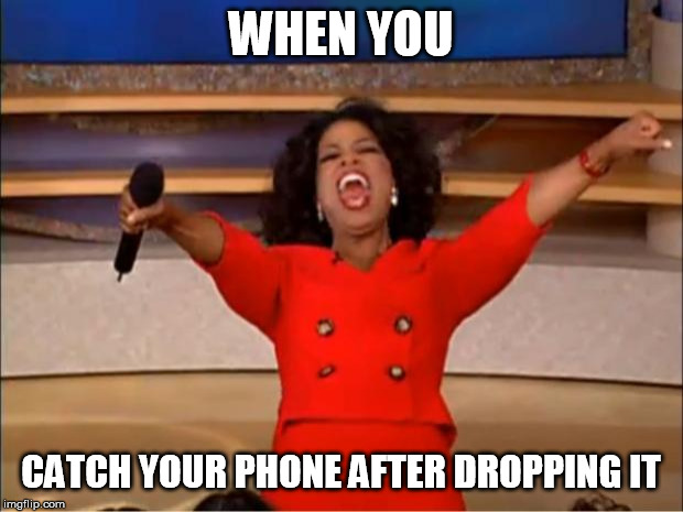 Oprah You Get A Meme |  WHEN YOU; CATCH YOUR PHONE AFTER DROPPING IT | image tagged in memes,oprah you get a | made w/ Imgflip meme maker