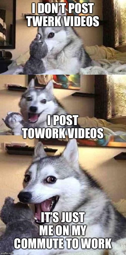 Dog Joke | I DON’T POST TWERK VIDEOS; I POST TOWORK VIDEOS; IT’S JUST ME ON MY COMMUTE TO WORK | image tagged in dog joke | made w/ Imgflip meme maker