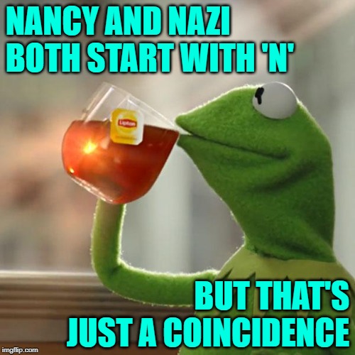 Brought to You by the Letter 'N' | NANCY AND NAZI BOTH START WITH 'N'; BUT THAT'S JUST A COINCIDENCE | image tagged in but thats none of my business,nancy pelosi,political meme,nazis,political humor,so true | made w/ Imgflip meme maker