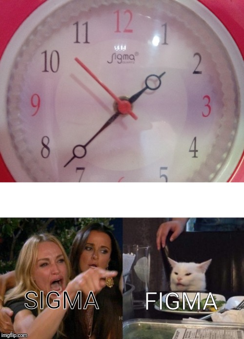 FIGMA; SIGMA | image tagged in memes,woman yelling at a cat | made w/ Imgflip meme maker