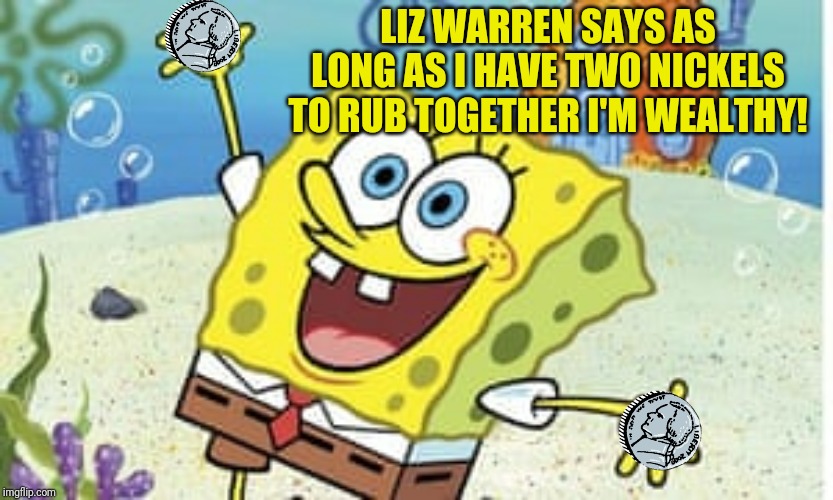 LIZ WARREN SAYS AS LONG AS I HAVE TWO NICKELS TO RUB TOGETHER I'M WEALTHY! | made w/ Imgflip meme maker