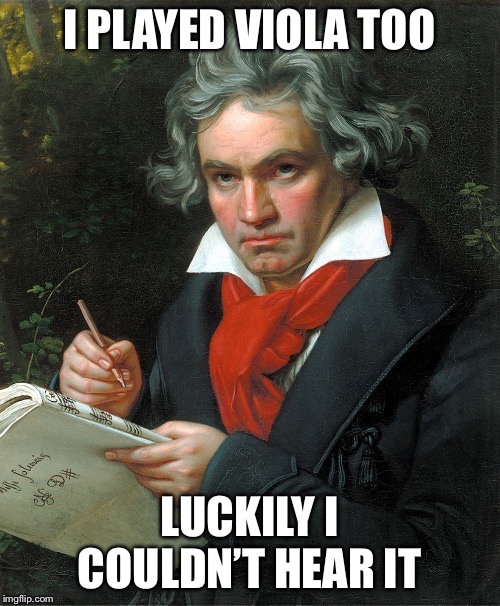 Beethoven  | I PLAYED VIOLA TOO; LUCKILY I COULDN’T HEAR IT | image tagged in beethoven | made w/ Imgflip meme maker
