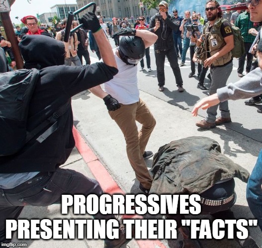 Antifa violence | PROGRESSIVES PRESENTING THEIR "FACTS" | image tagged in antifa violence | made w/ Imgflip meme maker