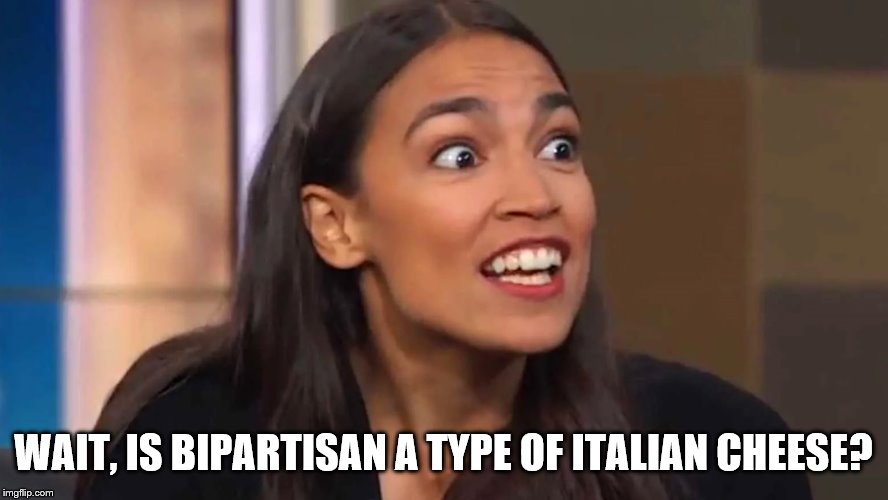 Crazy AOC | WAIT, IS BIPARTISAN A TYPE OF ITALIAN CHEESE? | image tagged in crazy aoc | made w/ Imgflip meme maker