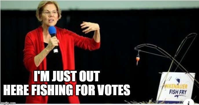 Capt. Elizabeth | I'M JUST OUT HERE FISHING FOR VOTES | image tagged in elizabeth warren | made w/ Imgflip meme maker