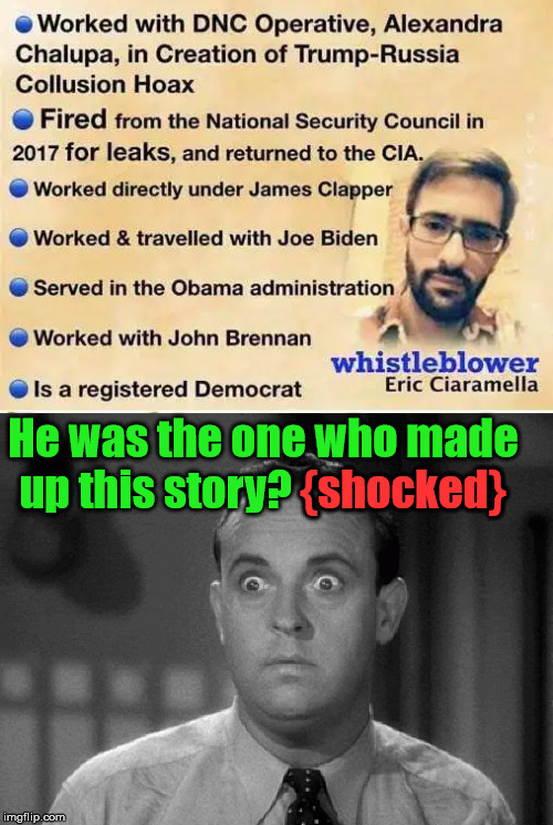 Shocking whisteblower | He was the one who made up this story? {shocked}; {shocked} | image tagged in shocked face,misinformation | made w/ Imgflip meme maker
