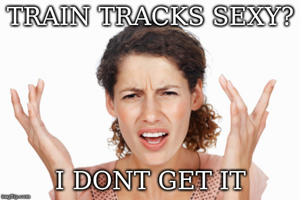 Indignant | TRAIN TRACKS SEXY? I DONT GET IT | image tagged in indignant | made w/ Imgflip meme maker