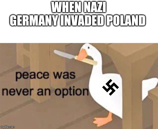 Untitled Goose Peace Was Never an Option | WHEN NAZI GERMANY INVADED POLAND | image tagged in untitled goose peace was never an option | made w/ Imgflip meme maker