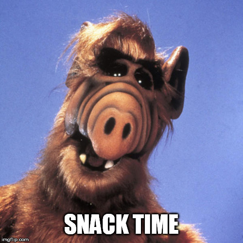 Alf  | SNACK TIME | image tagged in alf | made w/ Imgflip meme maker