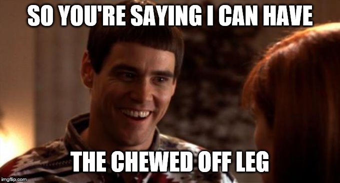 So you're saying there's a chance | SO YOU'RE SAYING I CAN HAVE THE CHEWED OFF LEG | image tagged in so you're saying there's a chance | made w/ Imgflip meme maker