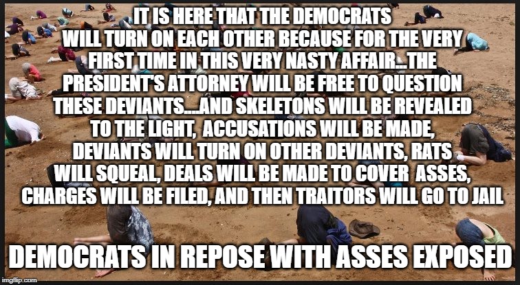 DEMOCRATIC RALLY | IT IS HERE THAT THE DEMOCRATS WILL TURN ON EACH OTHER BECAUSE FOR THE VERY FIRST TIME IN THIS VERY NASTY AFFAIR...THE PRESIDENT'S ATTORNEY WILL BE FREE TO QUESTION THESE DEVIANTS....AND SKELETONS WILL BE REVEALED TO THE LIGHT,  ACCUSATIONS WILL BE MADE, DEVIANTS WILL TURN ON OTHER DEVIANTS, RATS WILL SQUEAL, DEALS WILL BE MADE TO COVER  ASSES, CHARGES WILL BE FILED, AND THEN TRAITORS WILL GO TO JAIL; DEMOCRATS IN REPOSE WITH ASSES EXPOSED | image tagged in democratic rally | made w/ Imgflip meme maker