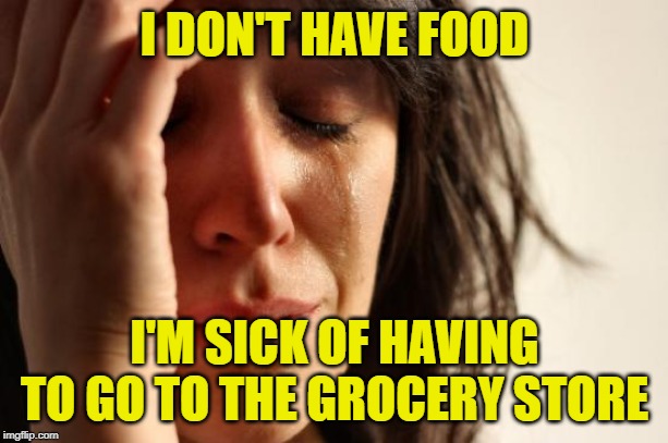 First World Problems Meme | I DON'T HAVE FOOD I'M SICK OF HAVING TO GO TO THE GROCERY STORE | image tagged in memes,first world problems | made w/ Imgflip meme maker