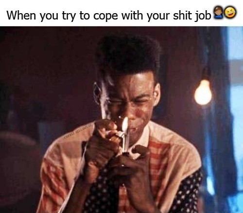 High Quality Pookie Coping With Your Shit Job Blank Meme Template