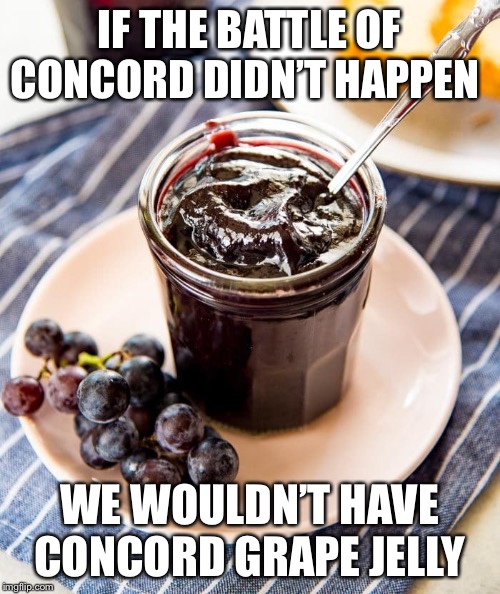 IF THE BATTLE OF CONCORD DIDN’T HAPPEN; WE WOULDN’T HAVE CONCORD GRAPE JELLY | made w/ Imgflip meme maker