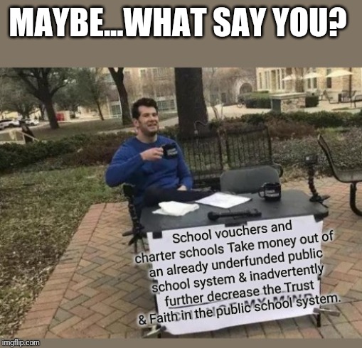 This opinion makes some sense but unsure of the facts to back it up. | MAYBE...WHAT SAY YOU? | image tagged in change my mind,education,public education system | made w/ Imgflip meme maker