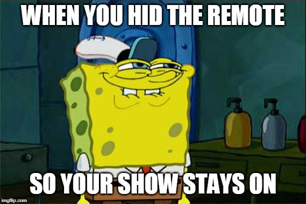 Don't You Squidward Meme | WHEN YOU HID THE REMOTE; SO YOUR SHOW STAYS ON | image tagged in memes,dont you squidward | made w/ Imgflip meme maker