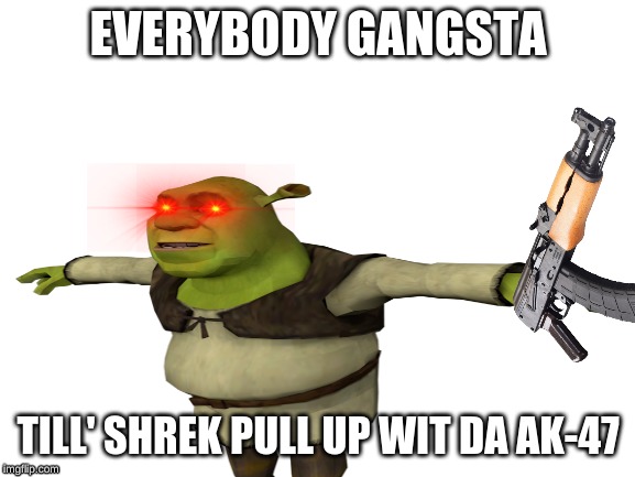 EVERYBODY GANGSTA; TILL' SHREK PULL UP WIT DA AK-47 | image tagged in memes | made w/ Imgflip meme maker