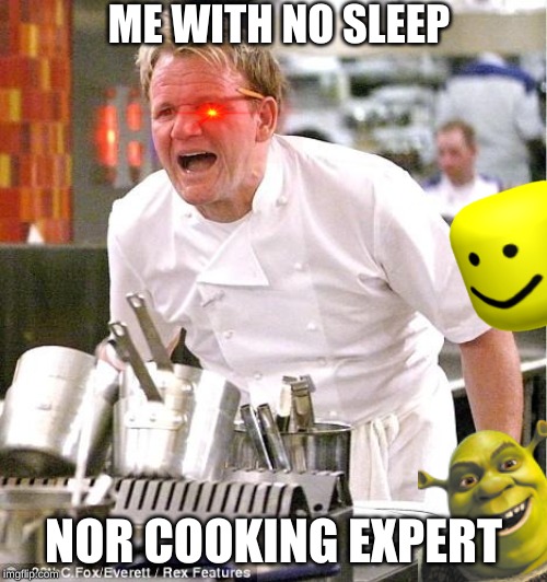 Chef Gordon Ramsay Meme | ME WITH NO SLEEP; NOR COOKING EXPERT | image tagged in memes,chef gordon ramsay | made w/ Imgflip meme maker
