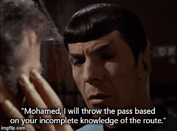 "Mohamed, I will throw the pass based on your incomplete knowledge of the route." | image tagged in gifs | made w/ Imgflip video-to-gif maker