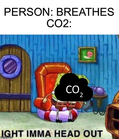 Spongebob Ight Imma Head Out Meme | PERSON: BREATHES
CO2: | image tagged in memes,spongebob ight imma head out | made w/ Imgflip meme maker