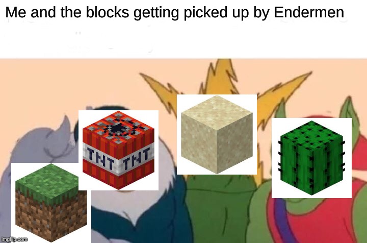 Credit to TGS_R1ft for idea | Me and the blocks getting picked up by Endermen | image tagged in memes,me and the boys | made w/ Imgflip meme maker