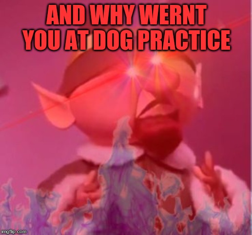Elf Practice Extreme | AND WHY WERNT YOU AT DOG PRACTICE | image tagged in elf practice extreme | made w/ Imgflip meme maker