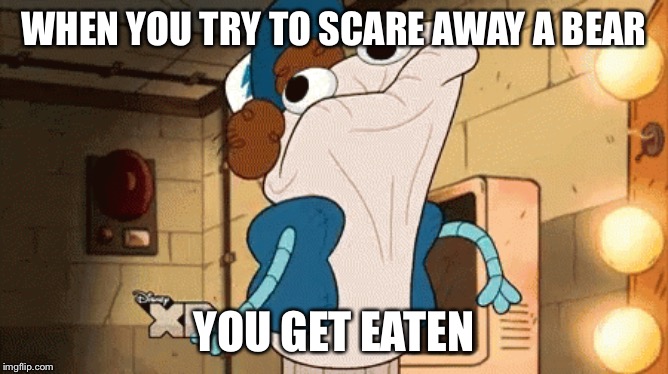 How to scare a bear | WHEN YOU TRY TO SCARE AWAY A BEAR; YOU GET EATEN | image tagged in memes,xd | made w/ Imgflip meme maker