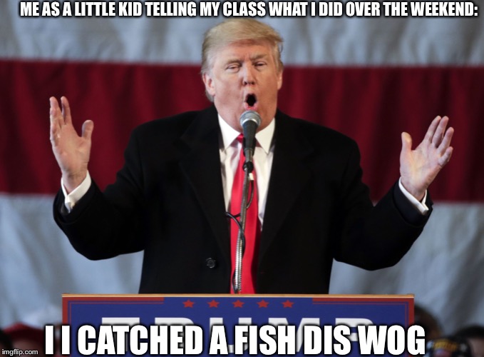 Make america great again | ME AS A LITTLE KID TELLING MY CLASS WHAT I DID OVER THE WEEKEND:; I I CATCHED A FISH DIS WOG | image tagged in make america great again | made w/ Imgflip meme maker