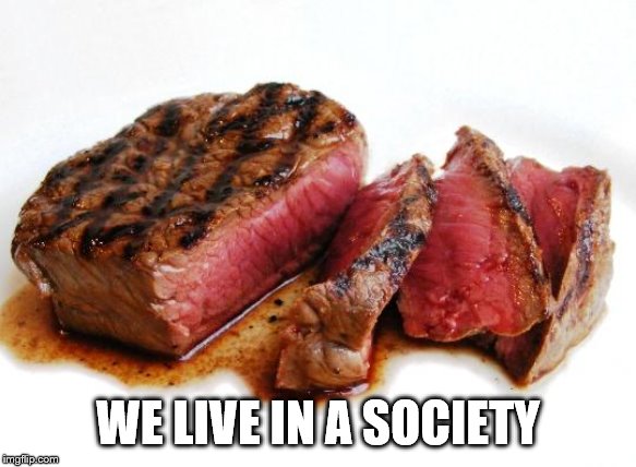 Rare Steak | WE LIVE IN A SOCIETY | image tagged in rare steak | made w/ Imgflip meme maker