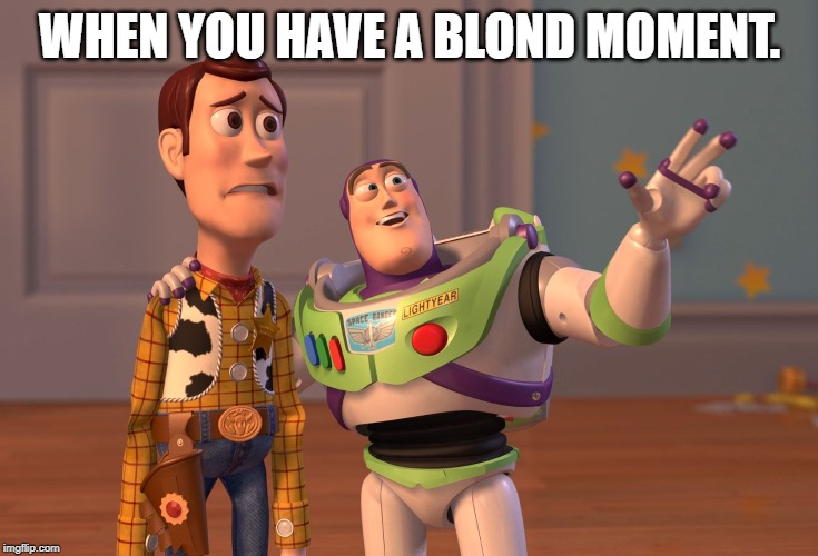 X, X Everywhere | WHEN YOU HAVE A BLOND MOMENT. | image tagged in memes,x x everywhere | made w/ Imgflip meme maker