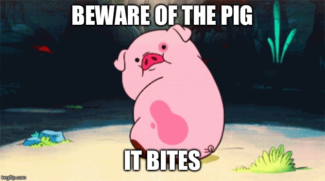 Piggy | BEWARE OF THE PIG; IT BITES | image tagged in memes | made w/ Imgflip meme maker