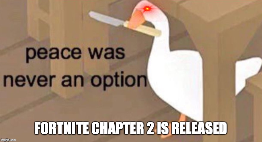 Untitled Goose Peace Was Never an Option | FORTNITE CHAPTER 2 IS RELEASED | image tagged in untitled goose peace was never an option | made w/ Imgflip meme maker