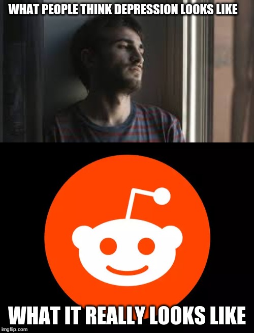  WHAT PEOPLE THINK DEPRESSION LOOKS LIKE; WHAT IT REALLY LOOKS LIKE | image tagged in reddit | made w/ Imgflip meme maker