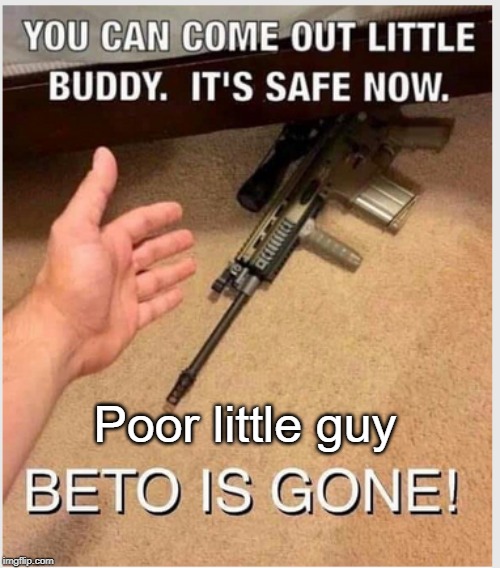 Beto is gone. It's ok to come out. | Poor little guy | image tagged in beto is gone | made w/ Imgflip meme maker