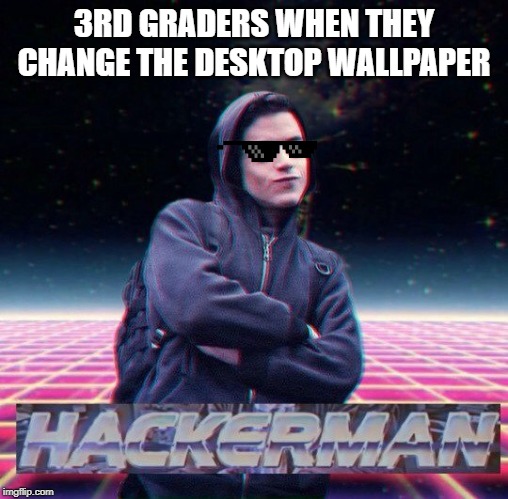 HackerMan | 3RD GRADERS WHEN THEY CHANGE THE DESKTOP WALLPAPER | image tagged in hackerman | made w/ Imgflip meme maker