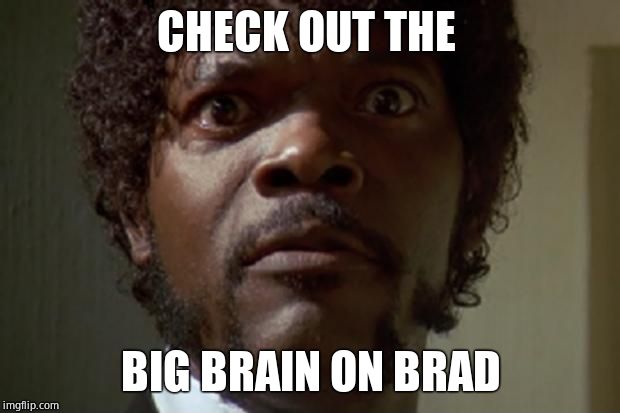 Samuel L jackson | CHECK OUT THE BIG BRAIN ON BRAD | image tagged in samuel l jackson | made w/ Imgflip meme maker