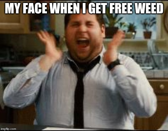 excited | MY FACE WHEN I GET FREE WEED | image tagged in excited | made w/ Imgflip meme maker