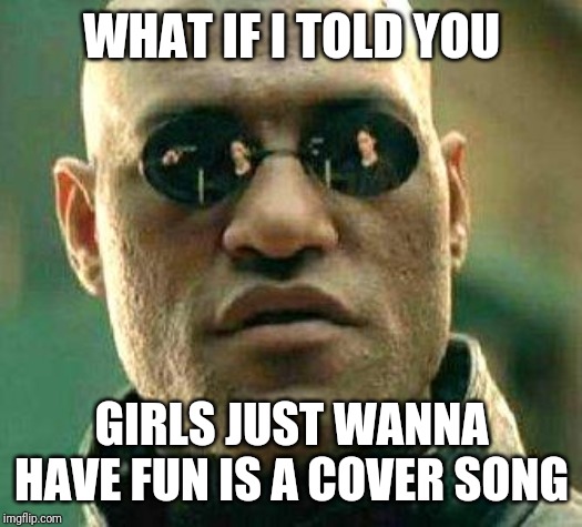 What if i told you | WHAT IF I TOLD YOU; GIRLS JUST WANNA HAVE FUN IS A COVER SONG | image tagged in what if i told you | made w/ Imgflip meme maker