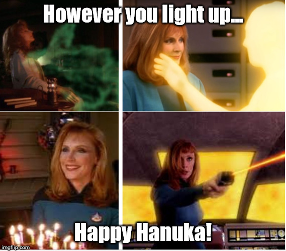 Four Lights Crusher | However you light up... Happy Hanuka! | image tagged in four lights crusher | made w/ Imgflip meme maker