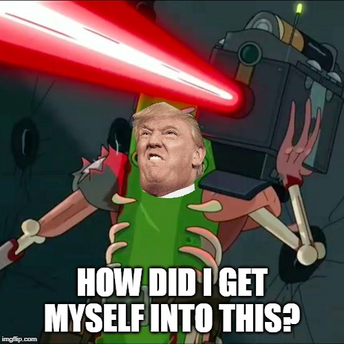 Trump's in a real pickle now. | HOW DID I GET MYSELF INTO THIS? | image tagged in pickle rick laser | made w/ Imgflip meme maker