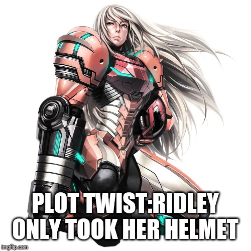 Metroid Samus | PLOT TWIST:RIDLEY ONLY TOOK HER HELMET | image tagged in metroid samus | made w/ Imgflip meme maker