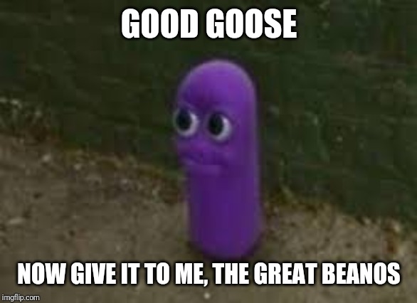 Beanos | GOOD GOOSE NOW GIVE IT TO ME, THE GREAT BEANOS | image tagged in beanos | made w/ Imgflip meme maker