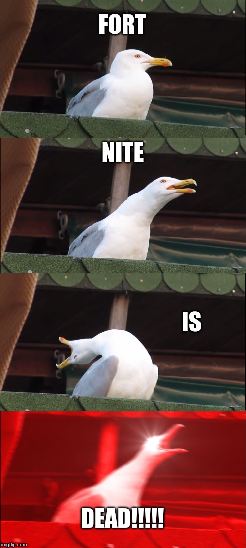 Inhaling Seagull Meme | FORT; NITE; IS; DEAD!!!!! | image tagged in memes,inhaling seagull | made w/ Imgflip meme maker